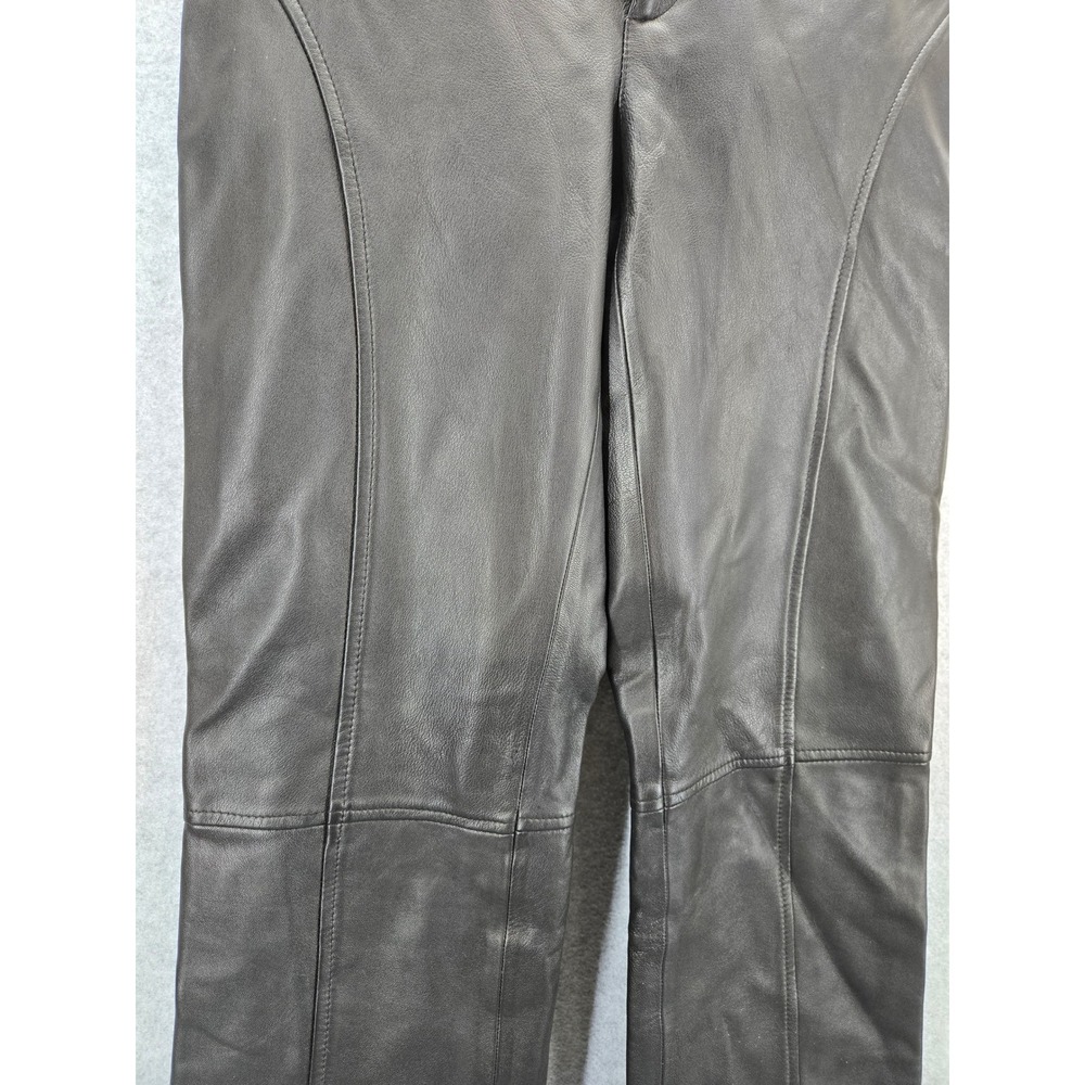 Elements by Vakko Black Leather Paneled Flare Pants Mid Rise Bootcut 4/30 - Picture 4 of 9